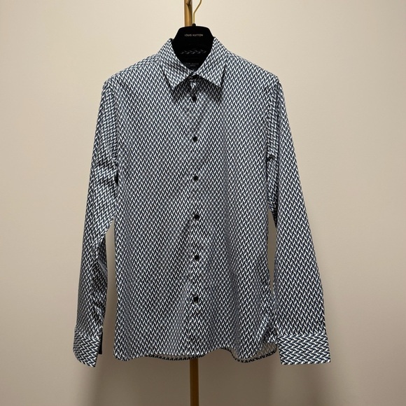 Ted Baker London Slim Fit Blue Geometric Print Shirt (Size 4 / L)​​ - Picture 2 of 16